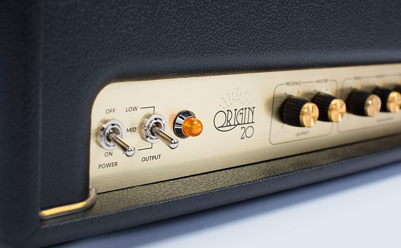Lampový zesilovač MARSHALL ORIGIN 20H Detail předního panelu zesilovače MARSHALL ORIGIN 20H